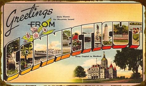 STATE POSTCARD SIGNS BY MEISSENBURG DESIGNS 8 | Postcard, Vintage road trip, Connecticut