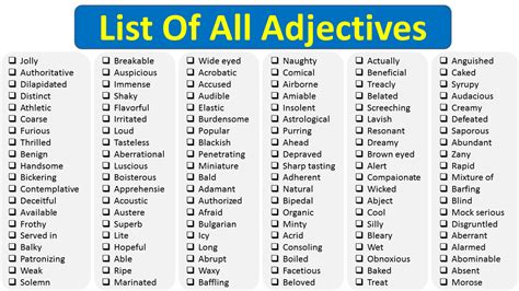 List Of All Adjectives In English, DOWNLOAD PDF - Vocabulary Point