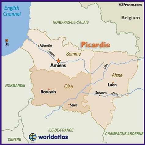 Map of Picardie Region of France Including Amiens Aisne Beauvais Laon Oise and Somme Information ...