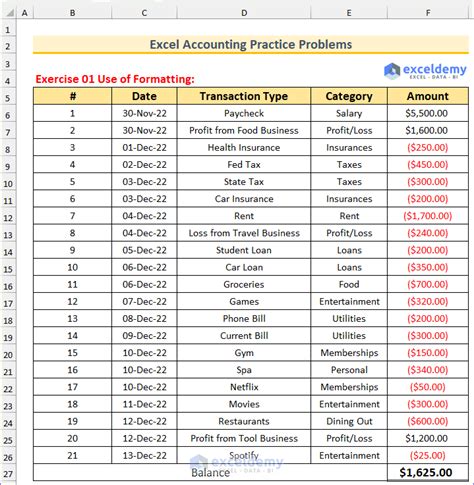 Excel Accounting Practice Problems - 8 Exercises - ExcelDemy