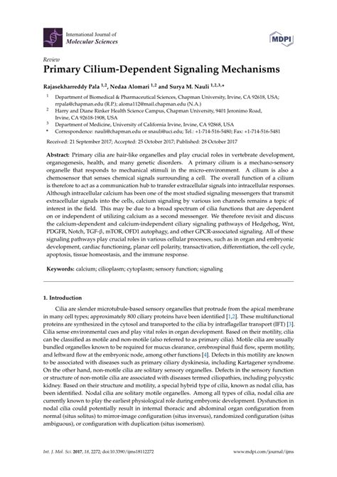 (PDF) Primary Cilium-Dependent Signaling Mechanisms