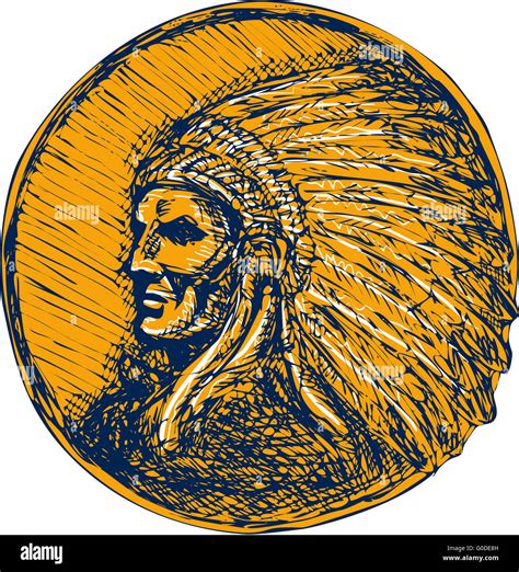 Native American Indian Chief Headdress Drawing Stock Photo - Alamy