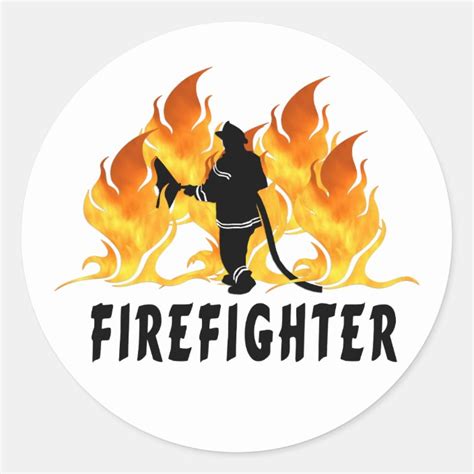 Fire Fighter Flames Classic Round Sticker | Zazzle