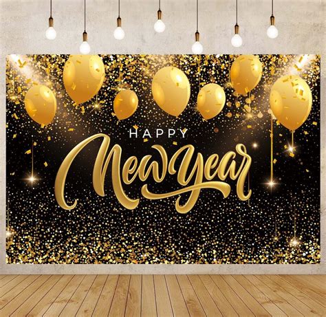 7x5ft 2024 New Year Backdrop Balloon Black Gold Theme Party Decoration ...