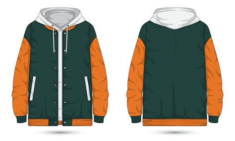 Hooded letterman jacket mockup front and back view 35263481 Vector Art at Vecteezy