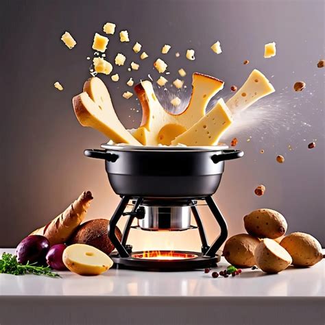 Premium AI Image | Traditional Swiss dish of melted cheese fondue ...