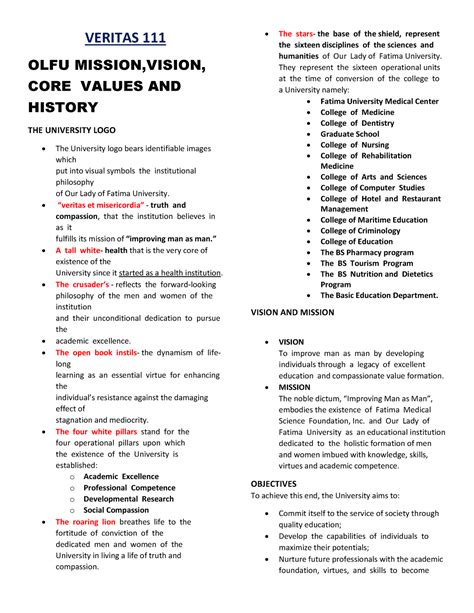 Veritas 111 Prelim - 2022 - VERITAS 111 OLFU MISSION,VISION, CORE ...