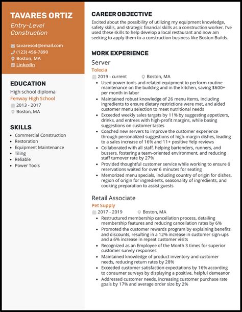 Construction Resume Examples