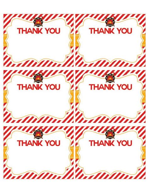 Firemen Thank You Card Firefighter Thank You Card Printable Firetruck ...