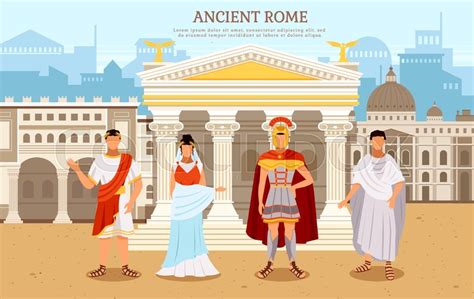 Ancient rome flat poster with person ... | Stock vector | Colourbox