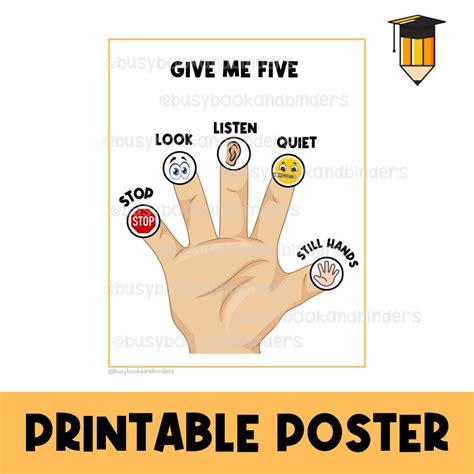 GIVE ME FIVE Whole Body Listening Classroom Poster - Etsy Israel