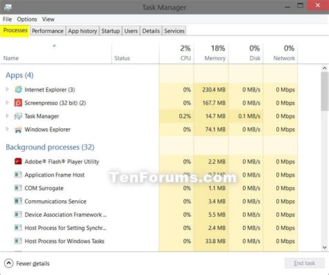 Task Manager - Open in Windows 10 - Windows 10 Performance ...