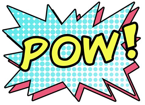 the word pow is written in yellow, blue and pink pop - art comics style