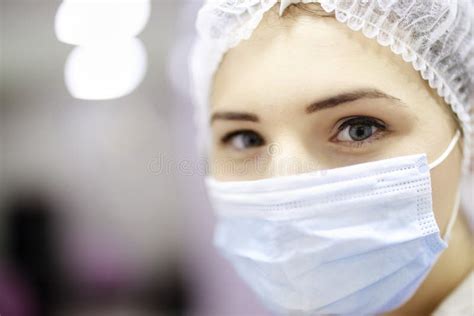 Woman Patient Look To You with Facial Mask in Hospital Stock Image ...