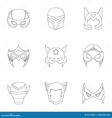 Superhero Mask Set Icons in Outline Style. Big Collection of Superhero Mask Vector Symbol Stock ...