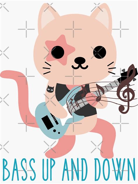 "Funny cat playing guitar meme pictures _ Bass up and down." Sticker for Sale by RovanMoonLight ...