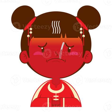 chinese girl sick face cartoon cute 17189140 PNG