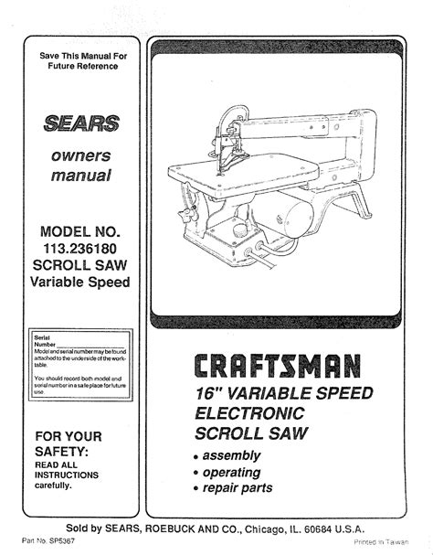 Craftsman 113236180 User Manual SCROLL SAW Manuals And Guides L0803545