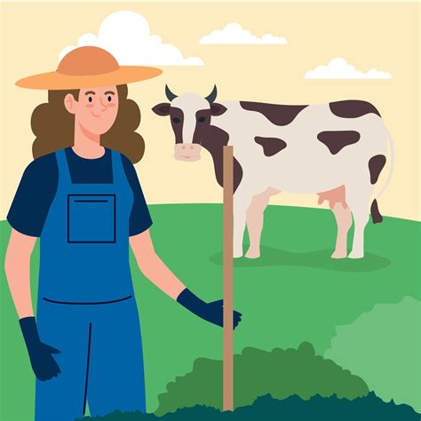 cow with female farmer 11379215 Vector Art at Vecteezy