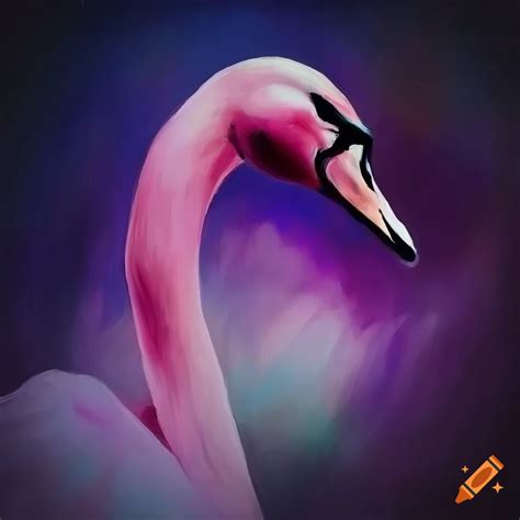 Detailed surrealist painting of a swan in pink light on Craiyon