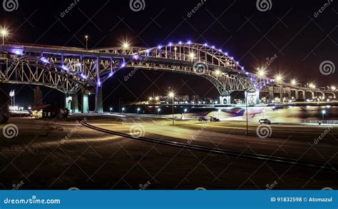 Blue Water Bridge at Night stock photo. Image of bridge - 91832598