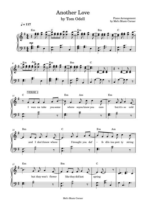 Tom Odell - Another Love (piano sheet music) by Mel's Music Corner Partitura