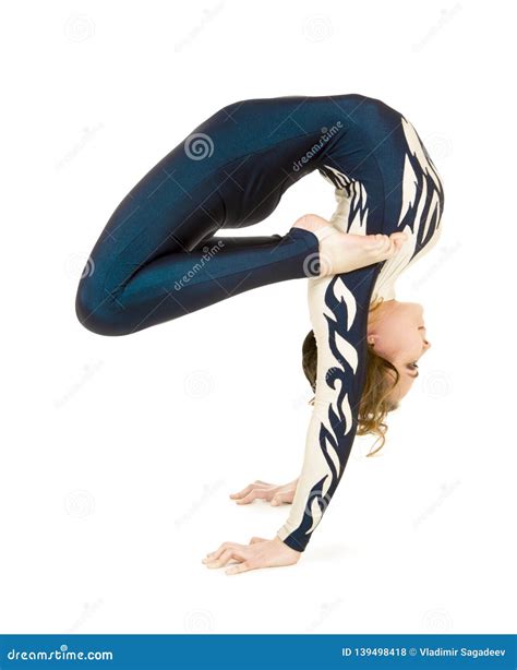 Acrobat Doing Gymnastics, a Young Athlete in a White and Blue Suit ...