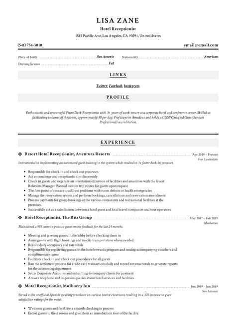 Hotel Receptionist Resume & Writing Guide | +12 Templates | 2019