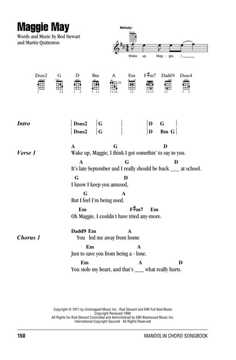 Maggie May by Rod Stewart Sheet Music for Mandolin Chords/Lyrics at Sheet Music Direct