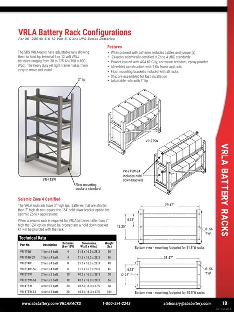 VRLA Battery Rack Configurations: Features | PDF | Equipment ...