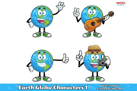 Earth Globe Cartoon Characters 1 By HitToon | TheHungryJPEG