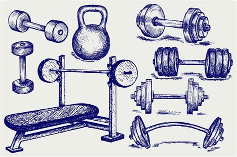 Barbells and dumbbells | Zeichnung, Zeichnungen, Bleistiftzeichnung