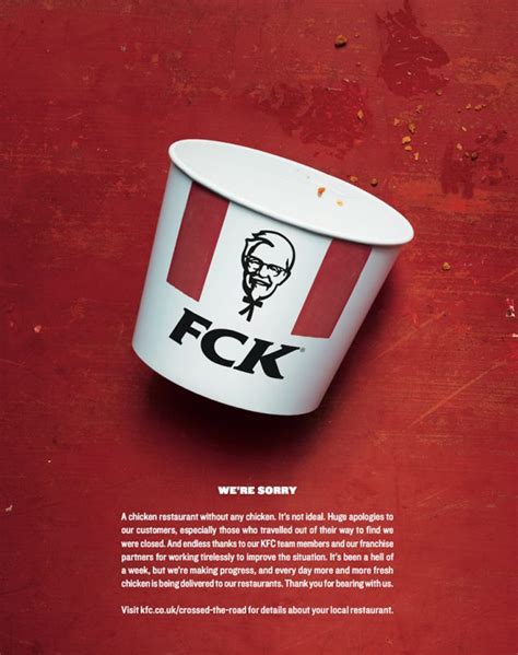 KFC ออกโฆษณาขอโทษกรณีขาดแคลนไก่ในอังกฤษ เล่นตัวเองด้วย FCK ซะเลย | Brand Inside