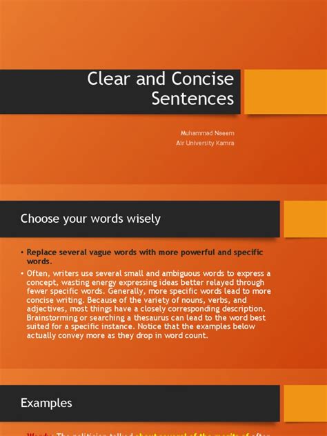 Clear and Concise Sentences: Muhammad Naeem Air University Kamra | PDF | Word | Sentence ...