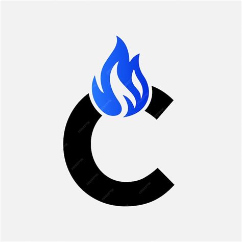 Premium Vector | Blue fire logo on letter c template blue fire on c letter initial fire sign concept