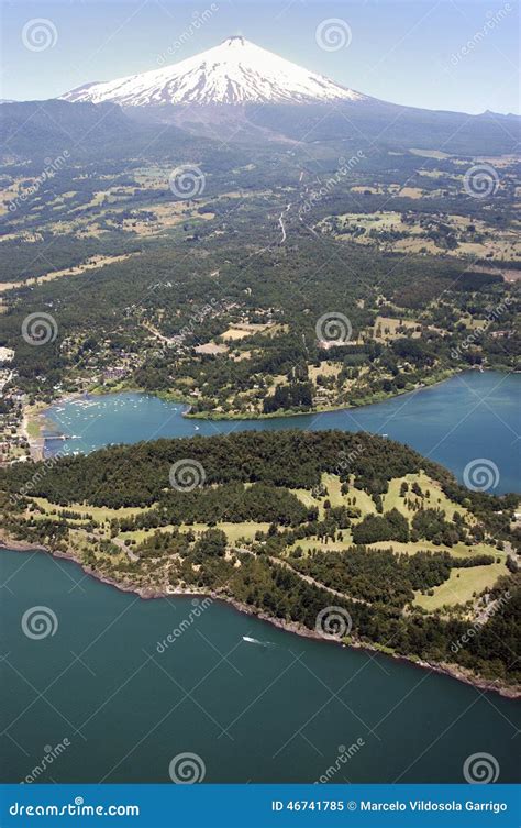 Lake and Volcano Villarrica, Chile Stock Image - Image of view, meadows ...