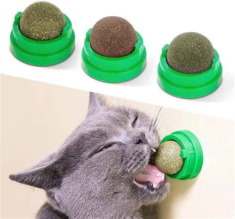 Contail Catnip Sugar Balls Smart Cat Toys Cats Rotatable Catnip Ball Wall Sucker Lick Treat Toys ...