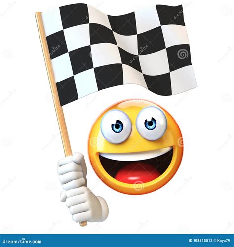 Emoji Holding Finish Flag, Emoticon Waving Black and White Checker Flag ...