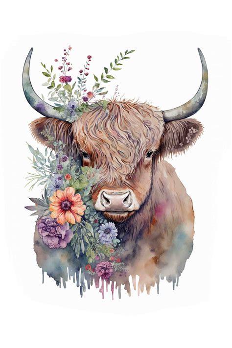 Highland Cow Painting, Highland Cow Art, Highland Cow Tattoo, Watercolor Animals, Watercolor ...