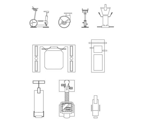 Multiple gym exercise equipment blocks cad drawing details dwg file - Cadbull