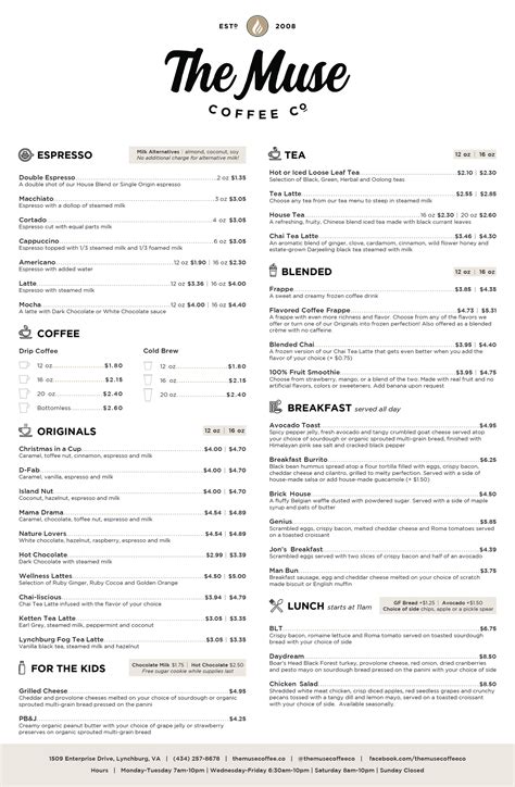 Menu – The Muse Coffee Co