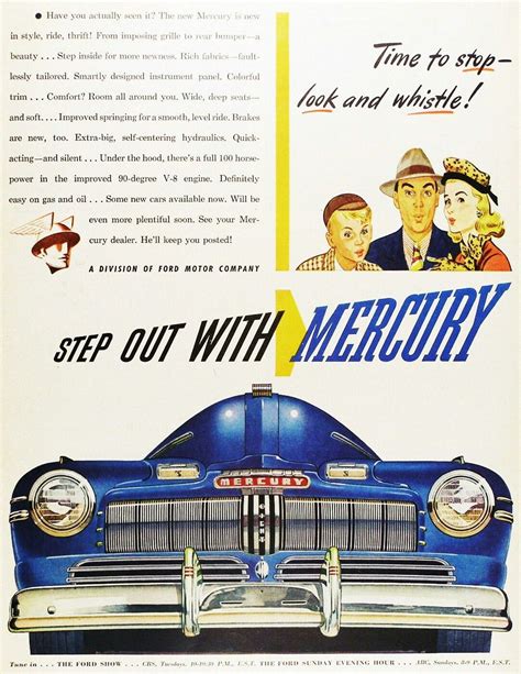 Ford Mercury 1945 | Rear bumper, Vintage car ads, Colorful trim