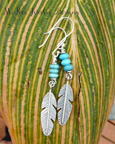 Feather charms in silver, blue turquoise stone and sterling silver earrings. | Jewelry projects ...