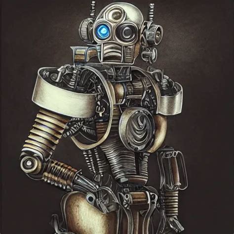 hyper realistic pencil drawing of a steampunk robot, | Stable Diffusion