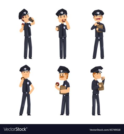 Male police officers in uniform eating donuts Vector Image