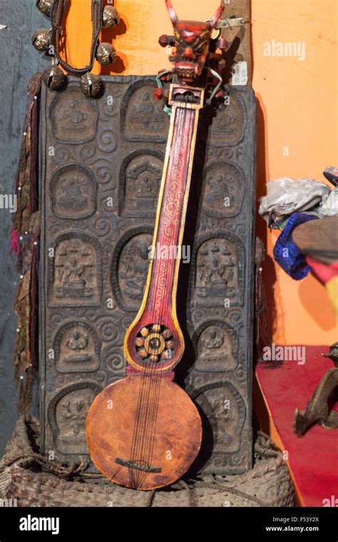 Bhutanese artifacts in souvenir shop, Jakar, Bumthang, Bhutan Stock ...