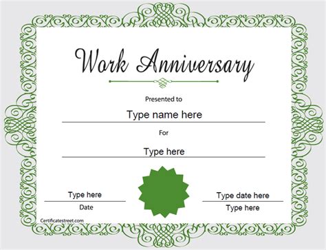 Work Anniversary Certificate Template Word