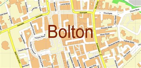 Bolton UK Map Vector City Plan High Detailed Street Map editable Adobe Illustrator in layers