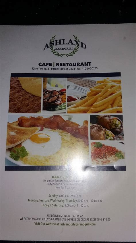 Menu at Ashland Cafe, Cockeysville