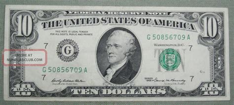 1969 Ten Dollar Federal Reserve Note Grading Xf+ Chicago 6709a